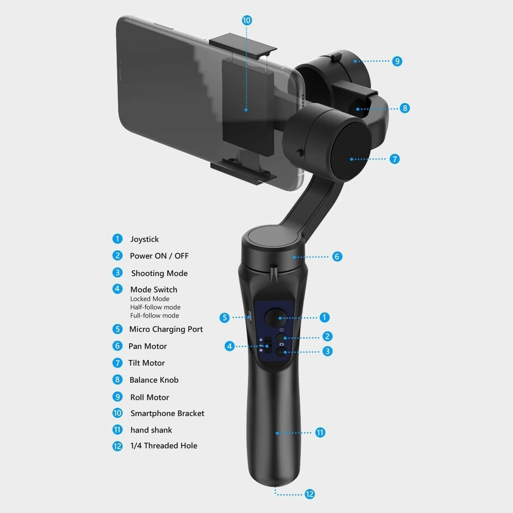 Gimble Mobile Phone Stabilizer Miratech F6 3-Axis Handheld Smartphone iPhone