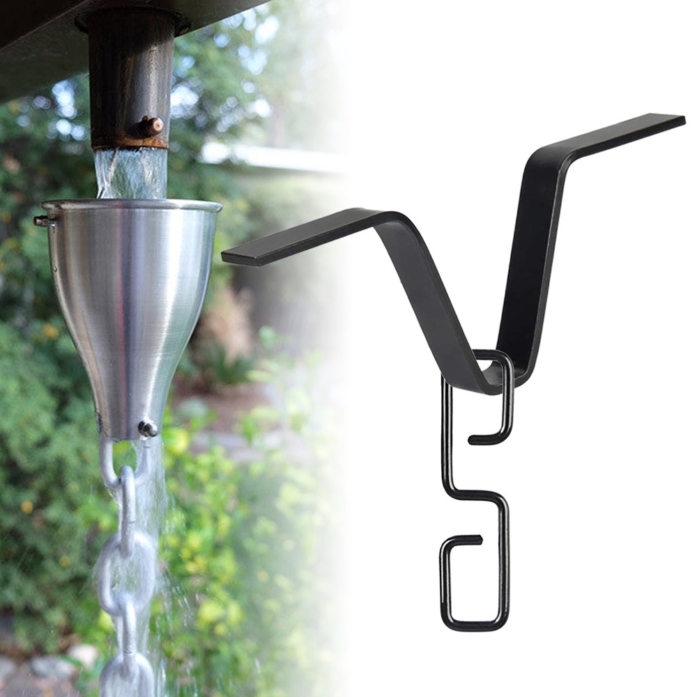 Rain Chain Gutter Adapter V-Shaped Rain Chain Adapter With S-shaped Hook Black