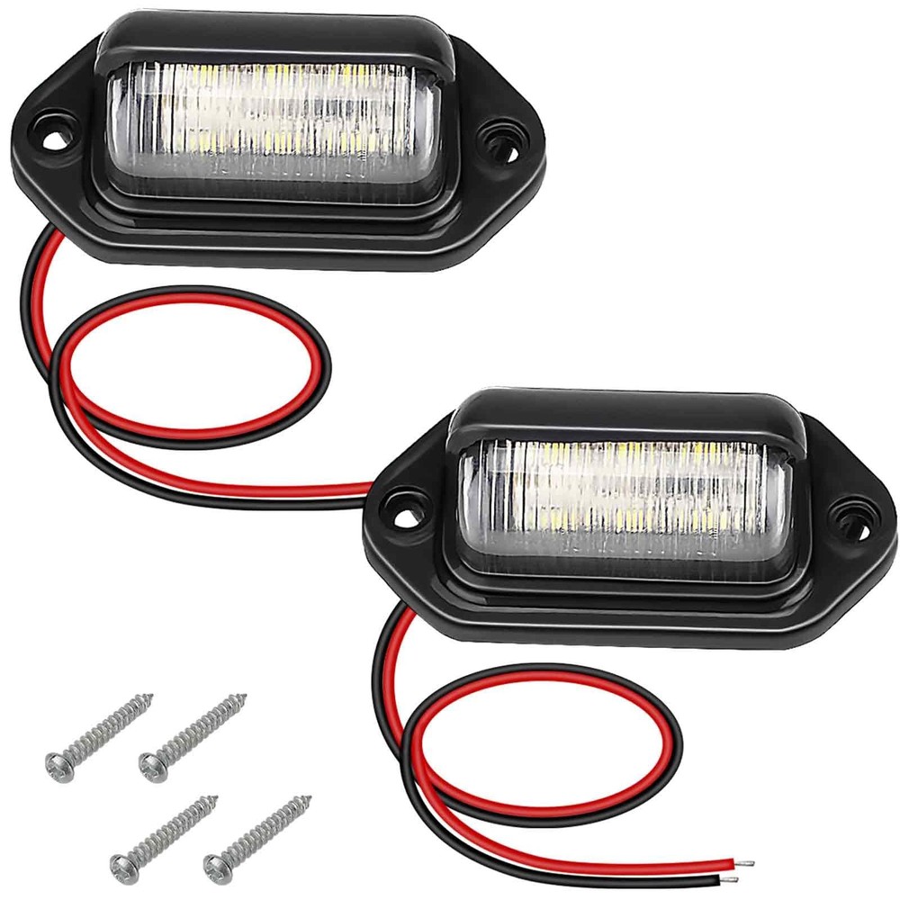 2 PCS White LED License Plate Light 6-SMD Waterproof 12V-24V