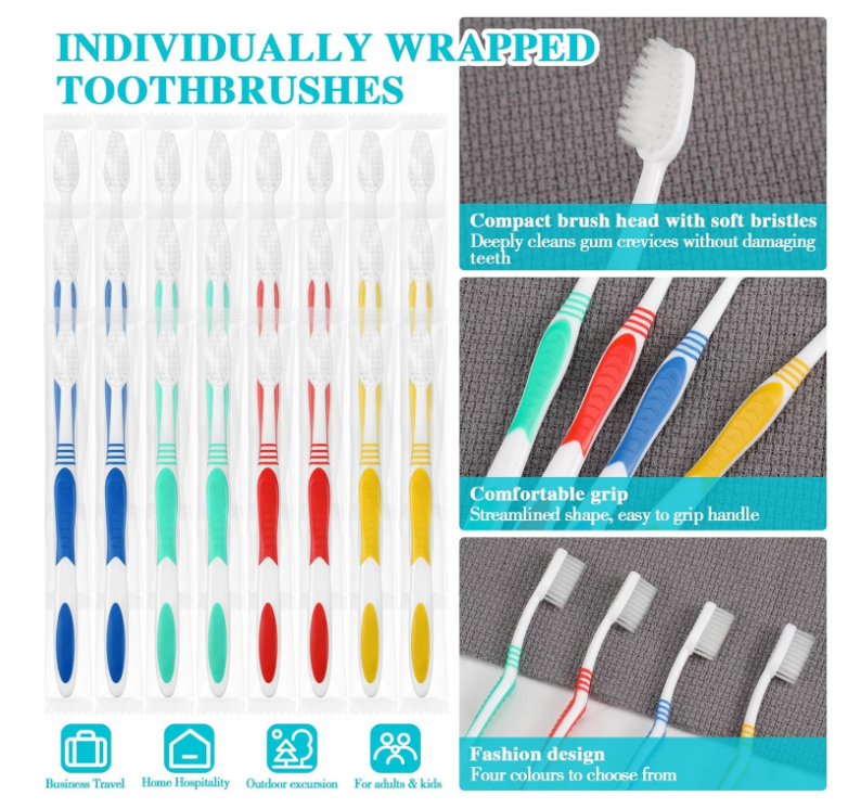 300 Pcs Bulk Toothbrushes & Dental Floss Set Individually Wrapped Soft Bristl