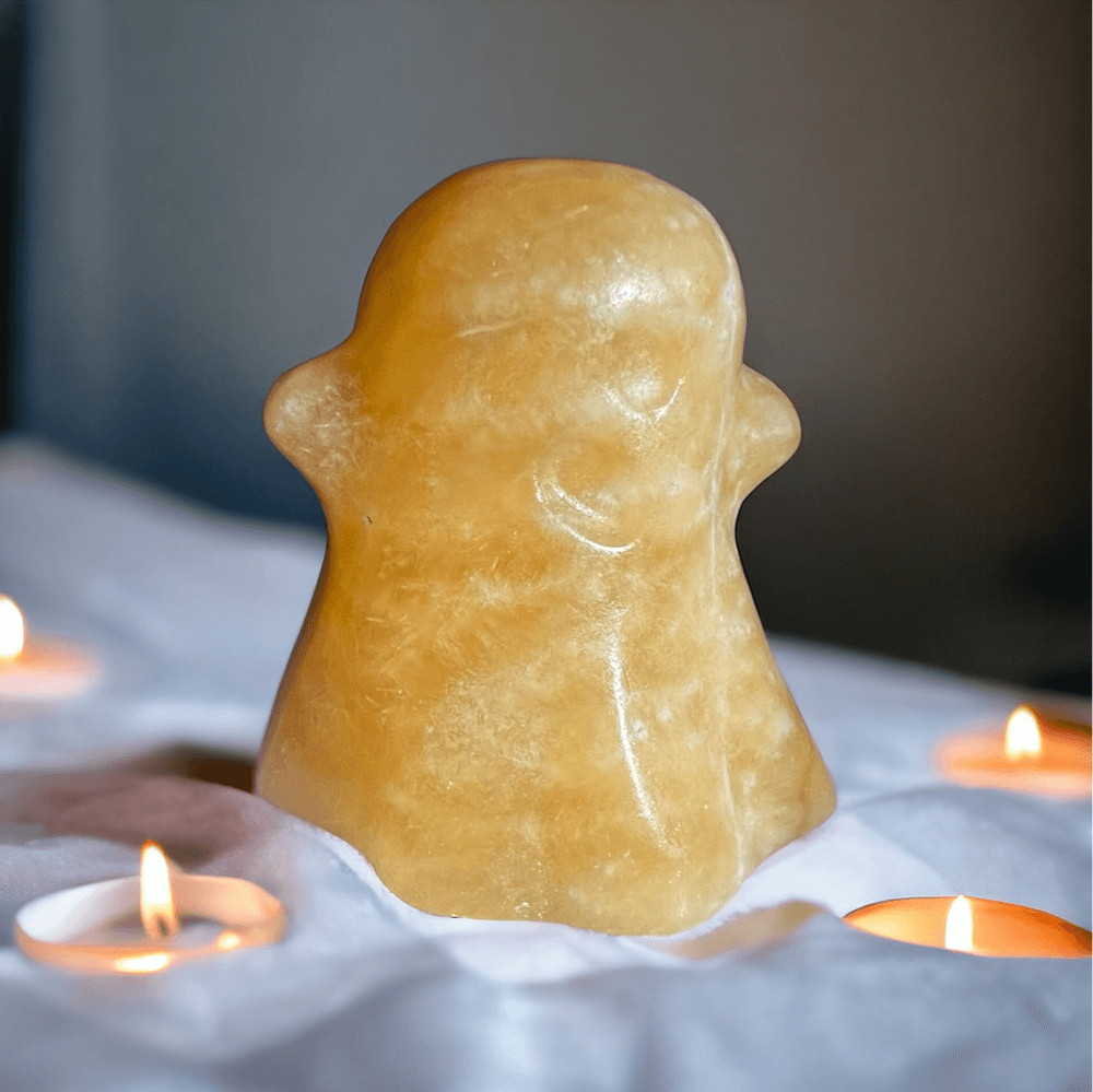 Yellow Calcite Crystal Ghost Carving