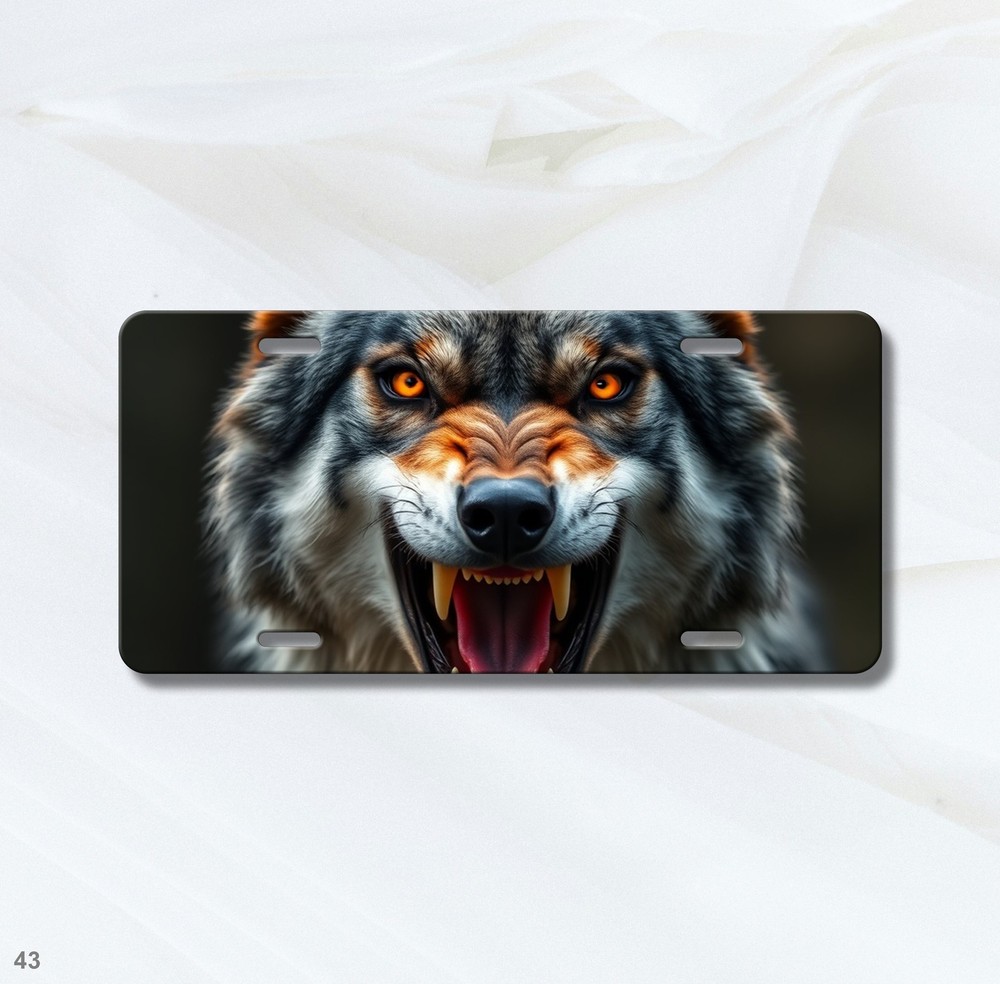 Snarling Wolf License Plate Snarling Design Customizable Car Tag Gift Idea