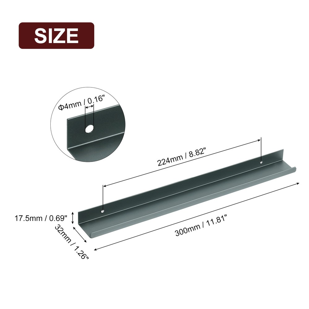 Cabinet Edge Finger Pull, 10pcs 300mm / 11.81" Hidden Cabinet Pulls, Gray