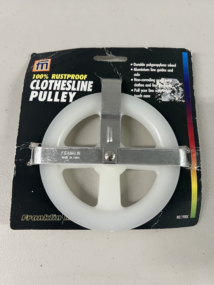 Franklin Mfg. Clothesline Pulley Rustproof NEW Spinning Metal Mountable Package