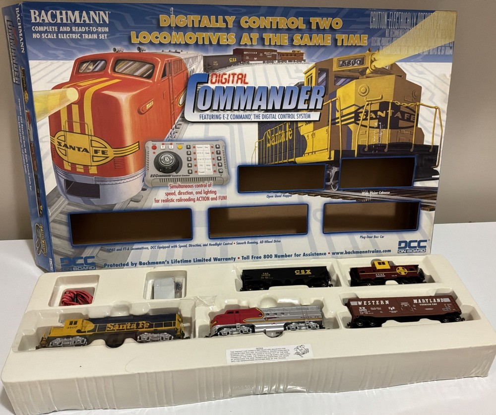 BACHMANN HO SANTA FE DIGITAL COMMANDER DIESEL TRAIN SET DCC USED