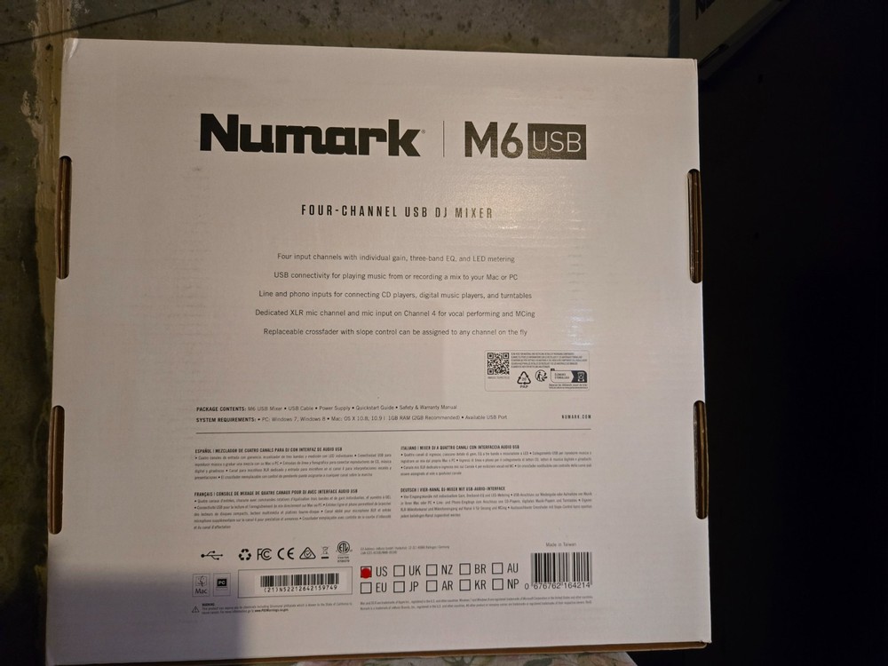 Numark M6USB 4-Channel DJ Mixer, Replaceable Crossfader, 3-Band EQ, Black