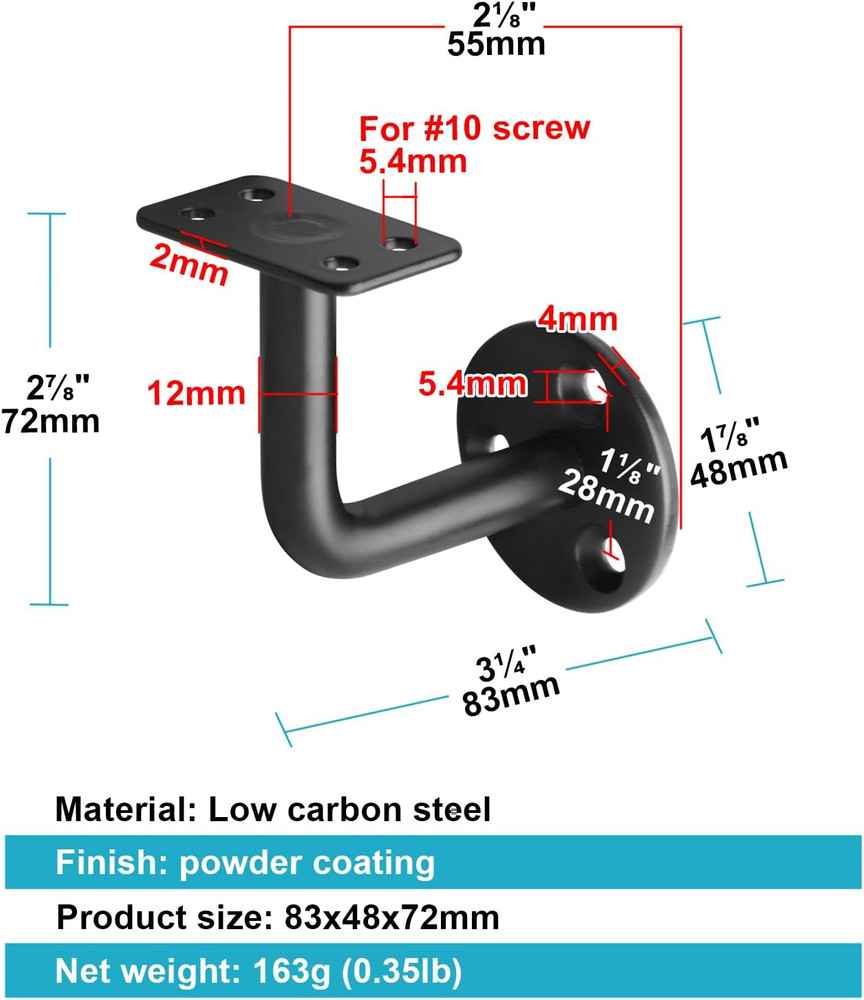 8 Pack Black Handrail Bracket for Flat Surface Square Top Railing, Wall Mount Su