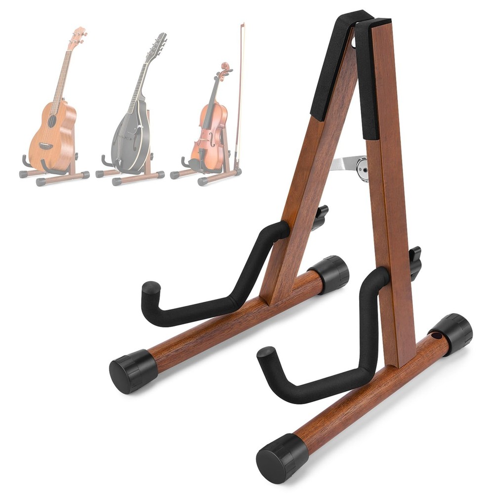 Solid Acacia Wood Ukulele Stand Adjustable Foldable Guitar Violin Mandolin Stand