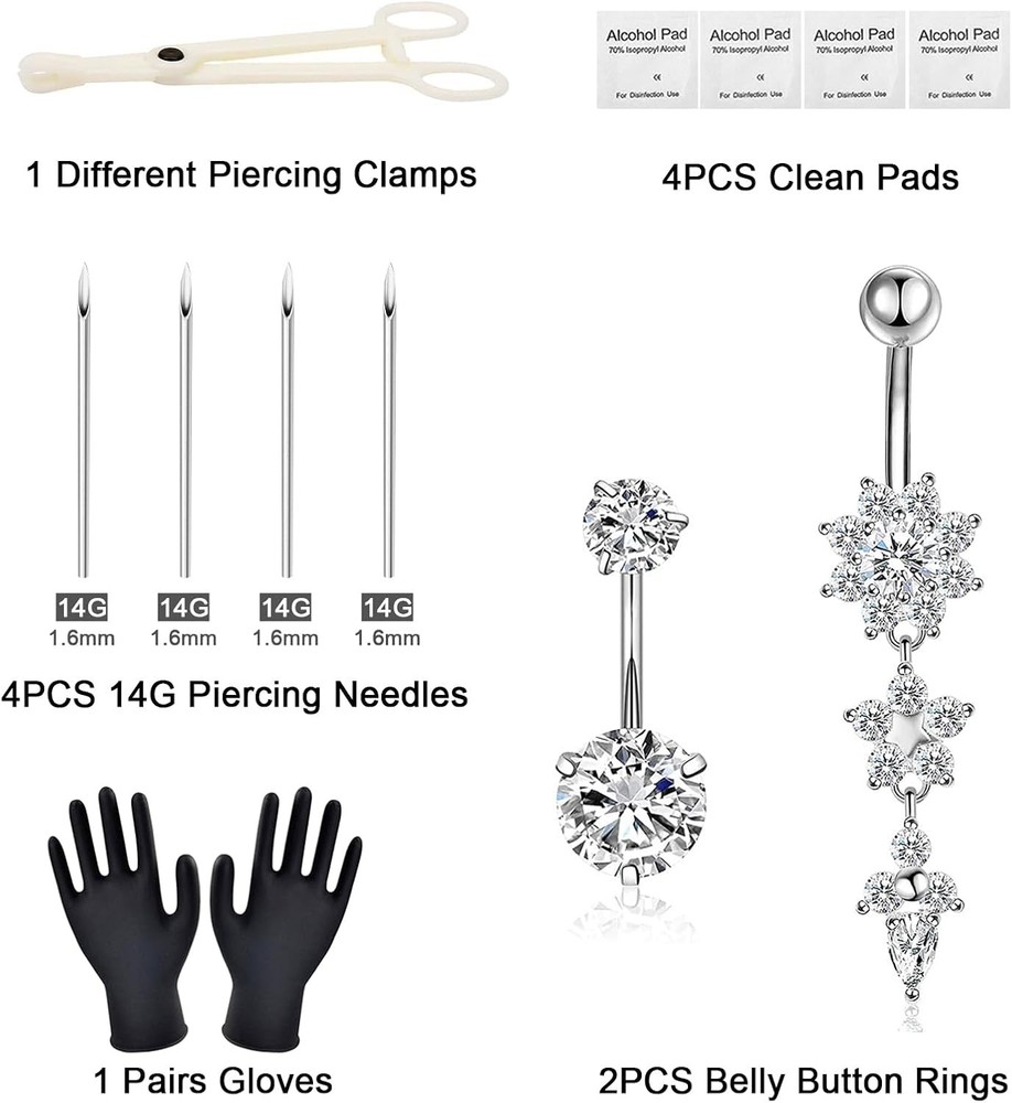 Belly Piercing Kit 13Pcs Button Includes 2Pcs 14G Belly...