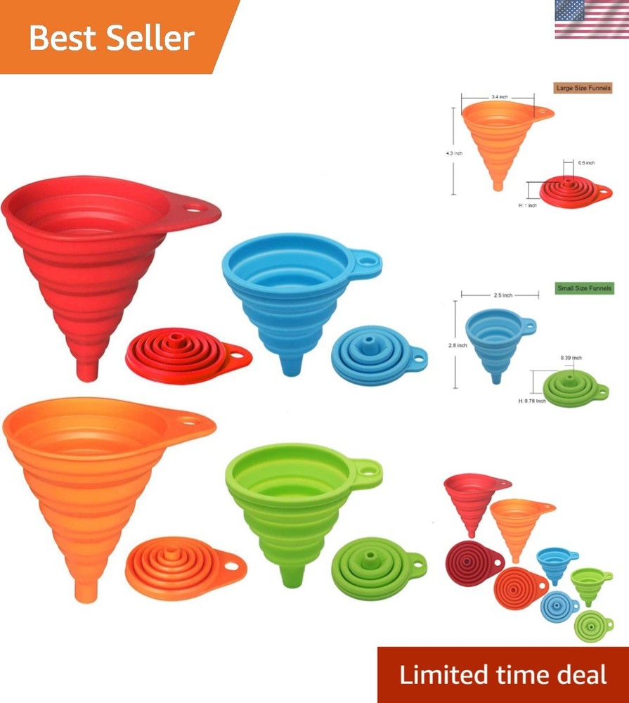 Versatile Collapsible Silicone Funnel Set: 4 Sizes for Kitchen Efficiency!