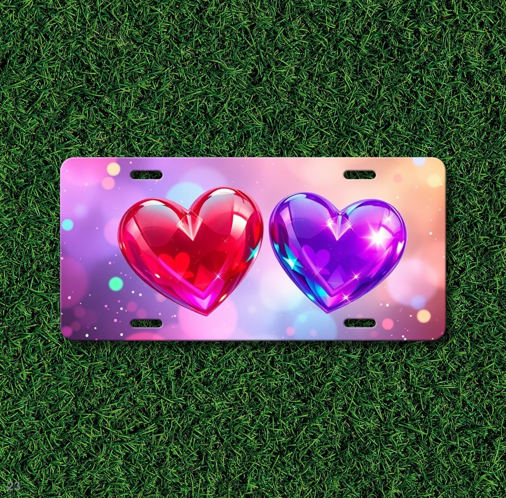 Romantic Hearts License Plate Optional Text Universal Fit Plate Unique Gift