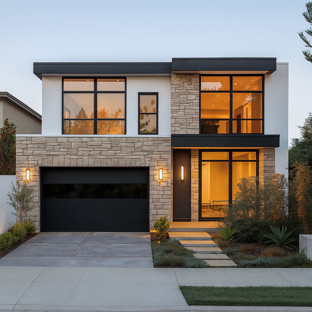 Modern Black Magic • Flush Panel Insulated Garage Door w/ Frameless Glass Panel