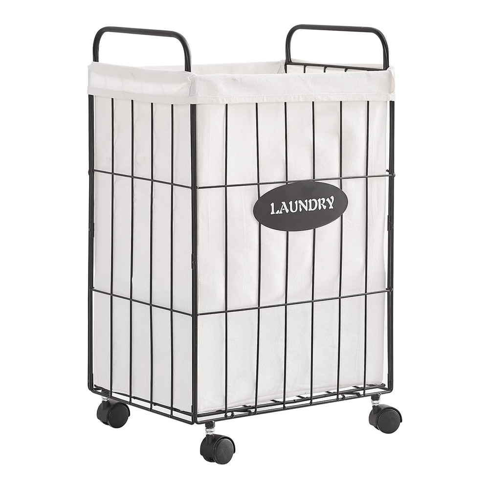 Mxfurhawa Iron Wire Laundry Hamper With Rolling Lockable Wheels, Folding Laun
