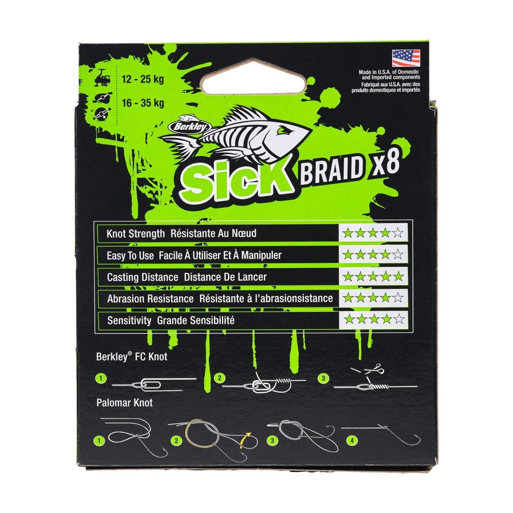 Berkley NEW Sick Braid 8 Strand - 150m Spool - FLAME Green