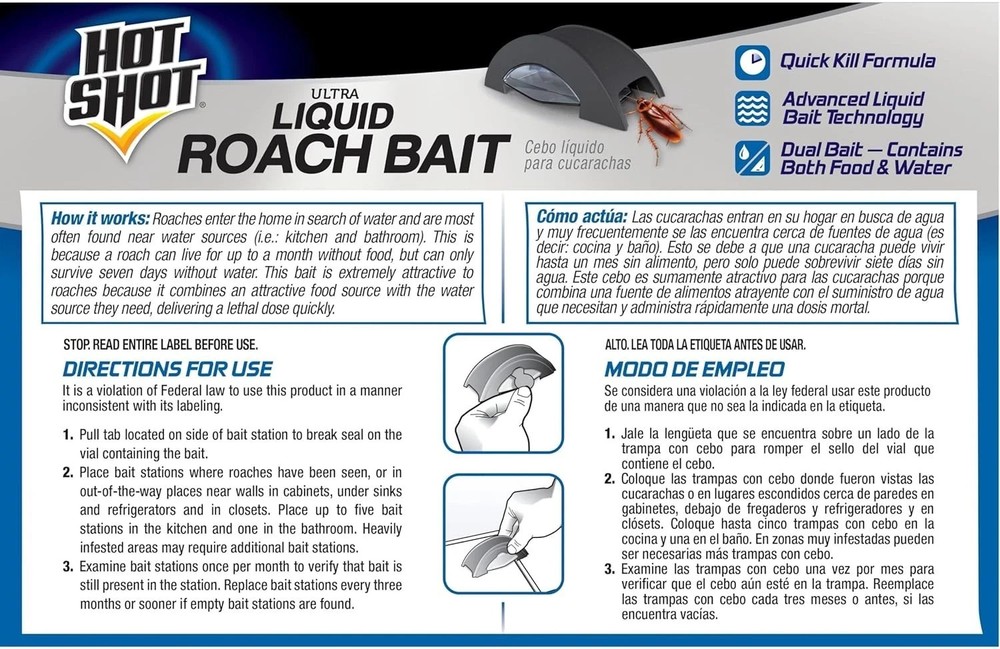 Hot Shot Liquid Roach Bait, Roach Killer, 1 Pack, 6-Count...