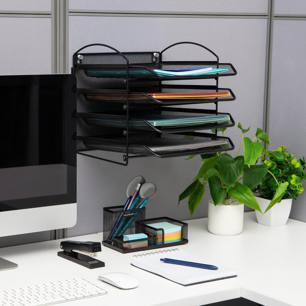 Mind Reader 4-Tier Paper Tray, File Storage, Desktop Organizer, Wall Mountabl...