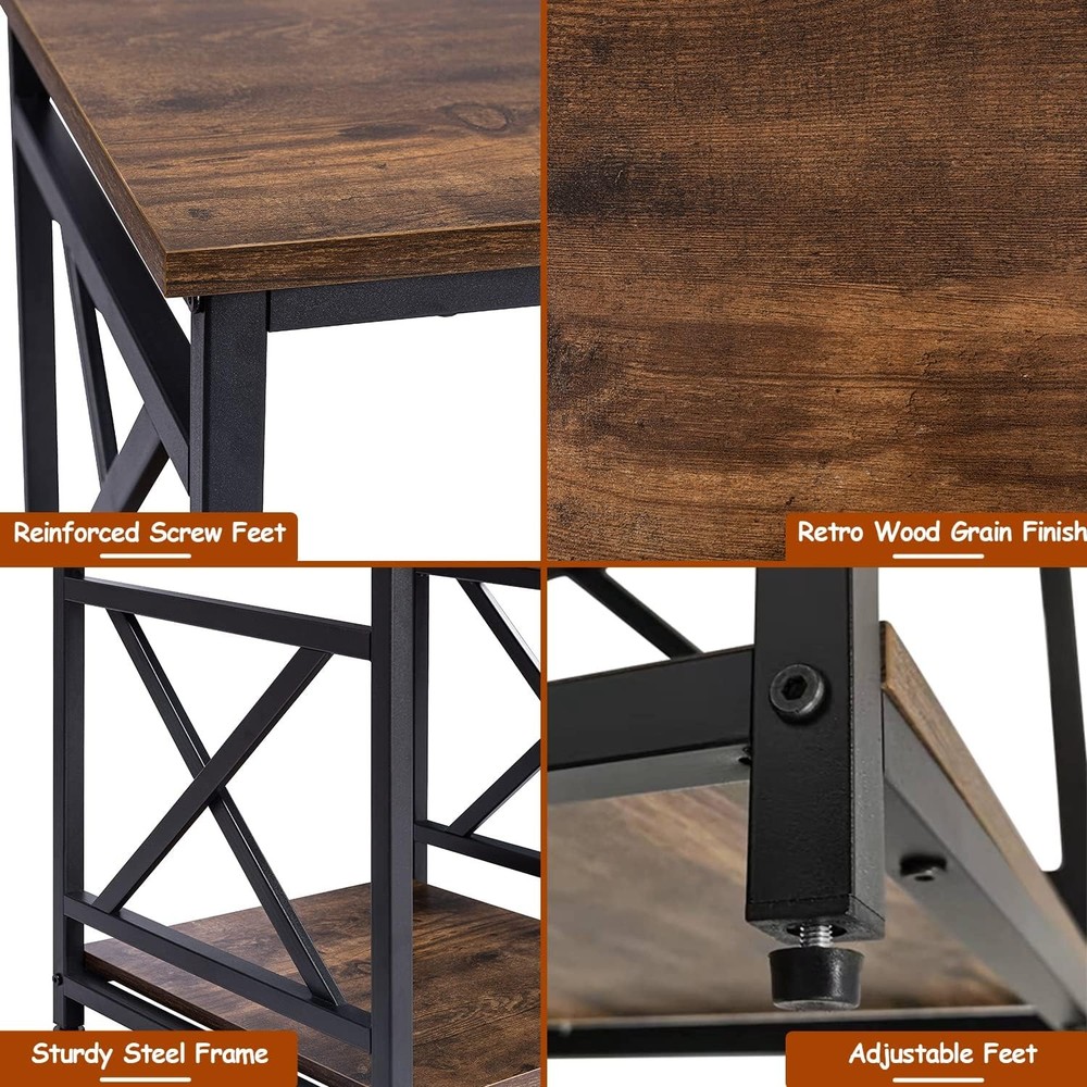 NEW Industrial End Table with 2-Tier Storage Shelf, 18'' Square Side Table wit