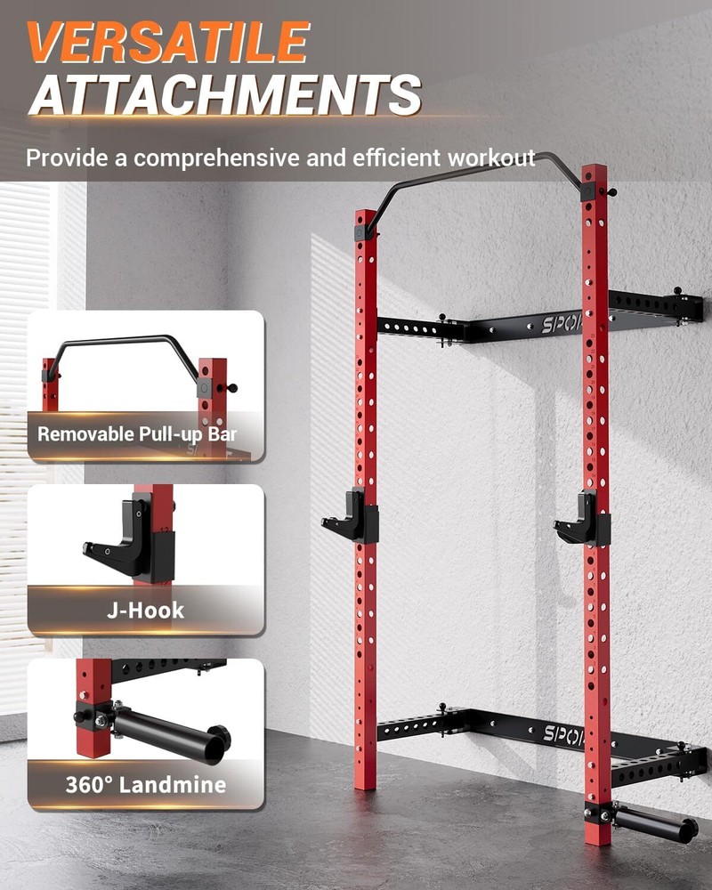 Power Cage Power Rack 1000LBS Folding Squat Rack Workout with J-Hook Pull Up Bar