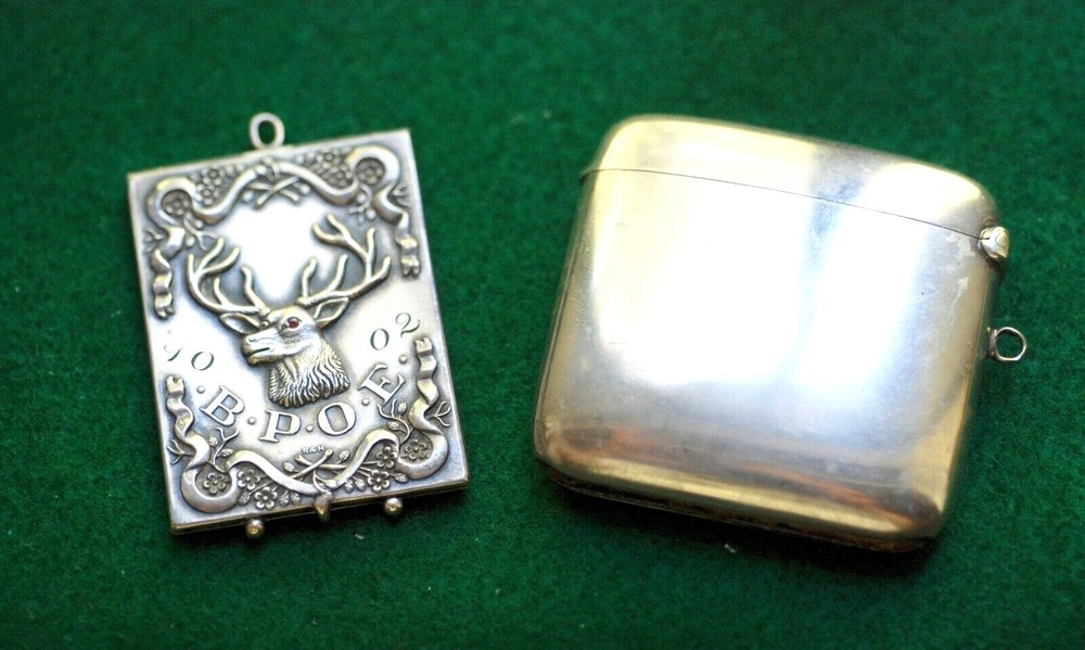 Two Antique Sterling Silver Ruby Eye Vesta Cases American & British