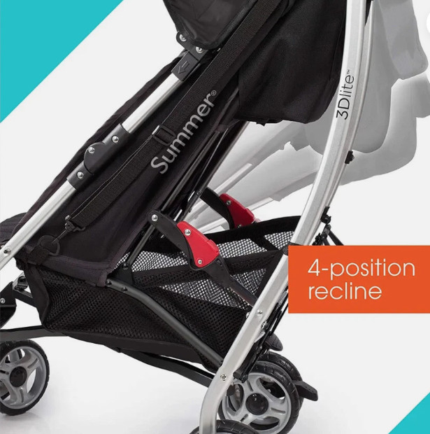 Summer Infant 3Dlite Convenience Stroller, Gray/Silver (Black Frame)