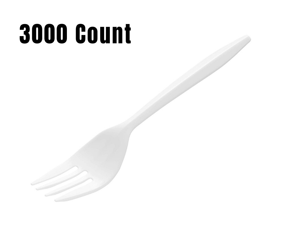 3000 Pack - Disposable Heavy Weight Individually Poly Wrapped White Fork