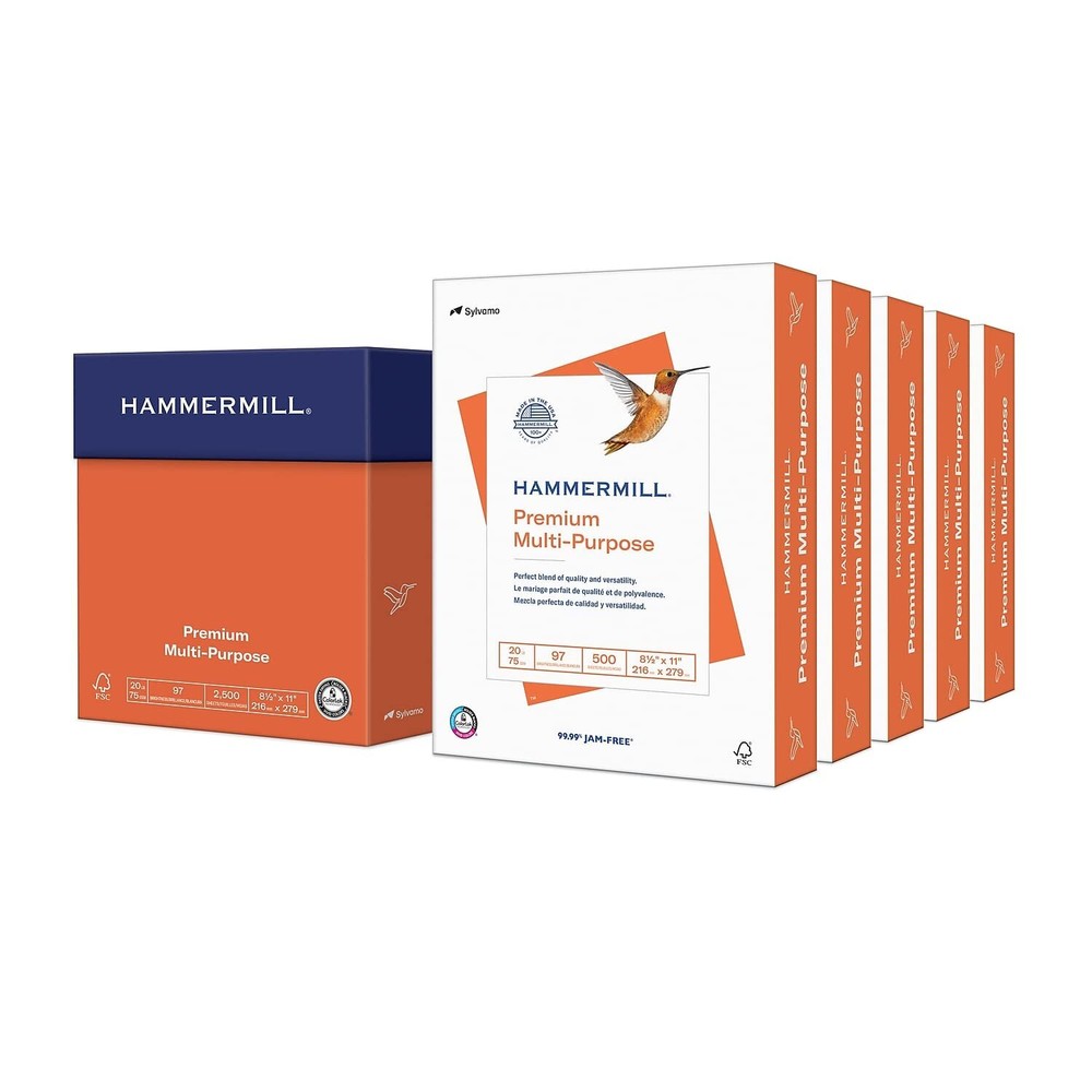 Hammermill Premium Multi Purpose Copy Paper 5 Ream 2500 Sheets White 20lb