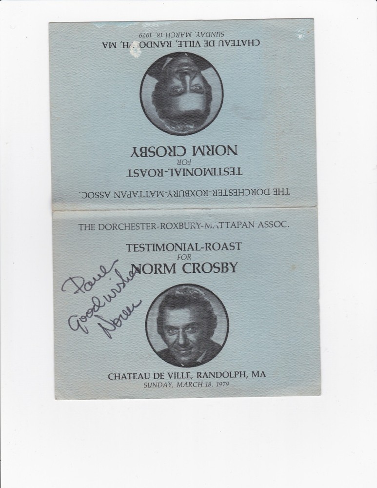 KAPPYS 1979 NORM CROSBY PERSONALIZED AUTOGRAPH ON TESTMONIAL ROAST  PROGRAM A759