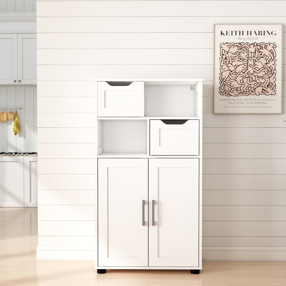 Multi-Purpose Storage Cabinet Double Doors Features Adjustable Shelves