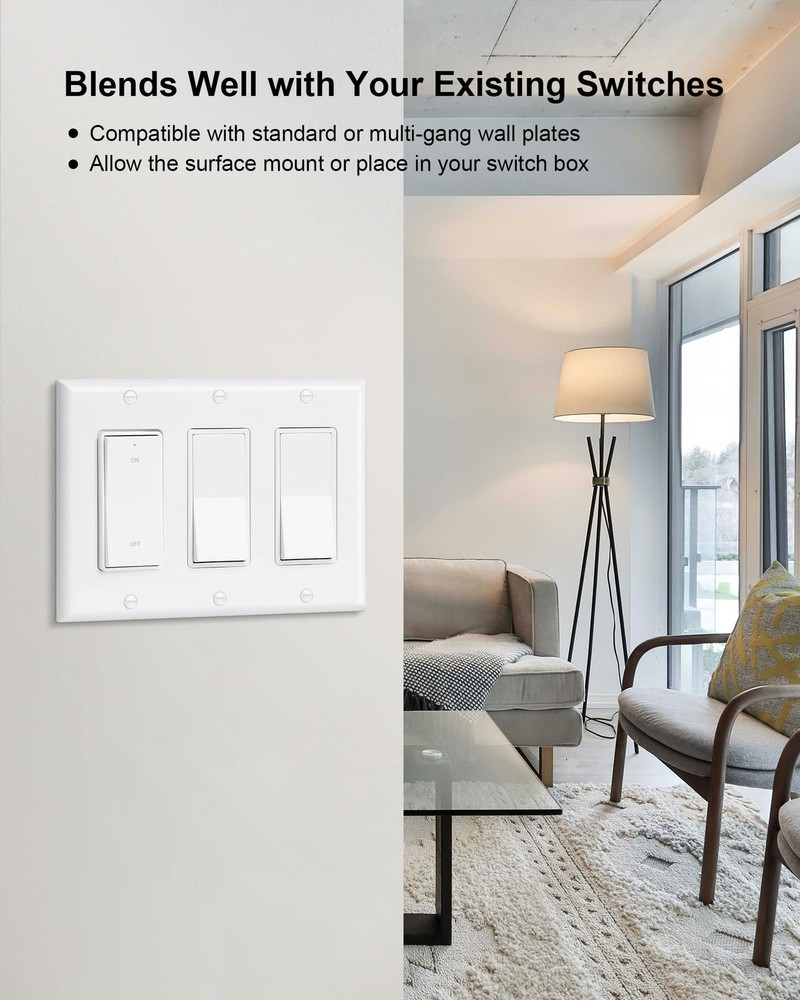 Remote Control Outlet, Decorator Rocker Wall Switch, 200FT Long Range Wireles...