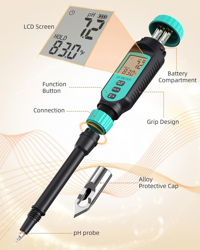 Professional Digital pH Meter & Soil Kit - Backlit LCD with Calibration