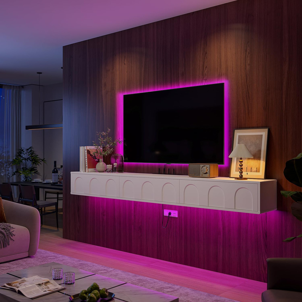 55'' Cream White Floating TV Stand - Fully Assembled Wall Console
