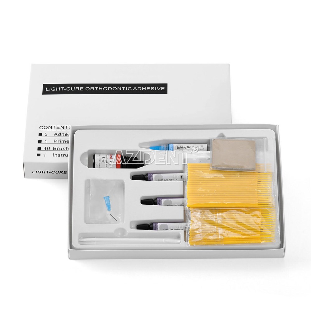 Dental Orthodontic Bonding System Adhesive paste Syringes Light Cure Brushes Kit