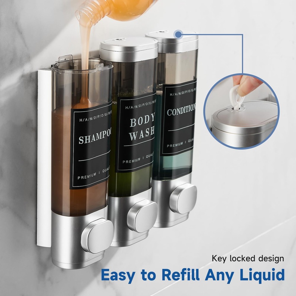 3 Chamber Wall Mounted Soap Dispenser Lockable High Capacity Durable ABS