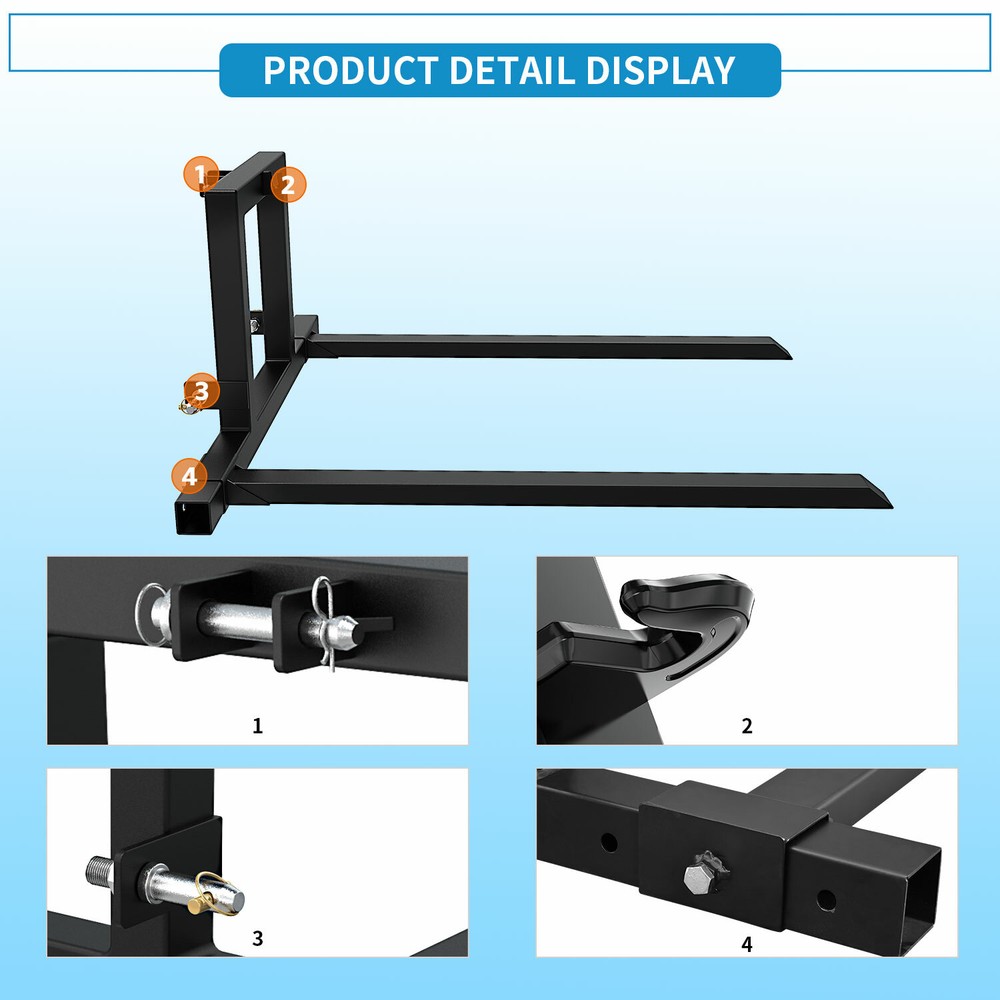 3 Point Hitch Pallet Fork Attachments for Category 1 Tractor Skid Steer Loader
