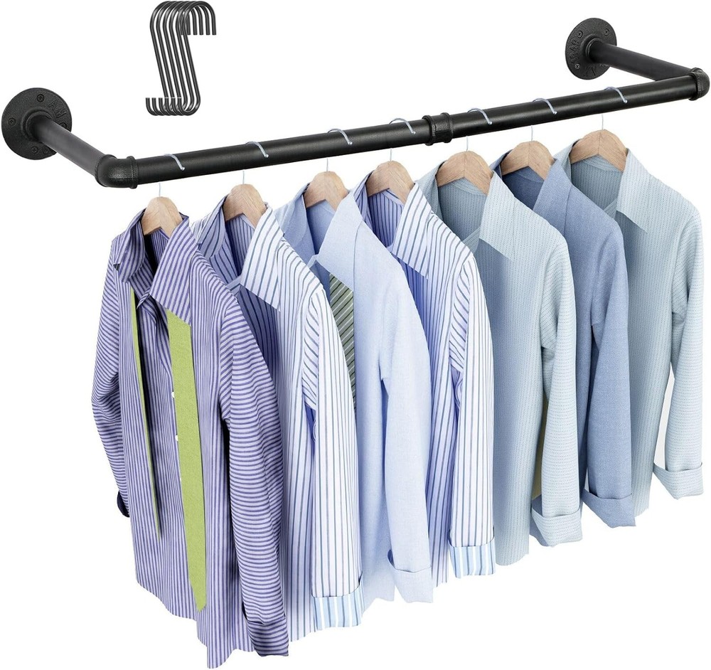 Industrial Pipe Clothing Rack 38.4" - Heavy Duty Wall-Mounted Storage Solution