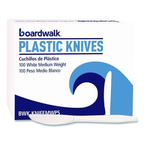 Boardwalk Mediumweight Polystyrene Cutlery, Knife, Plastic, White, 100/Box
