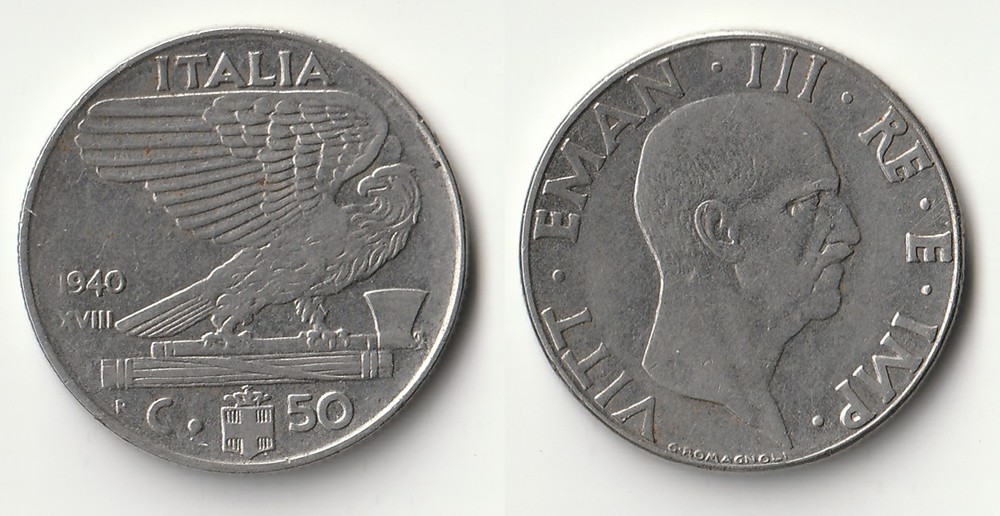 1940 Italy 50 centesimi coin