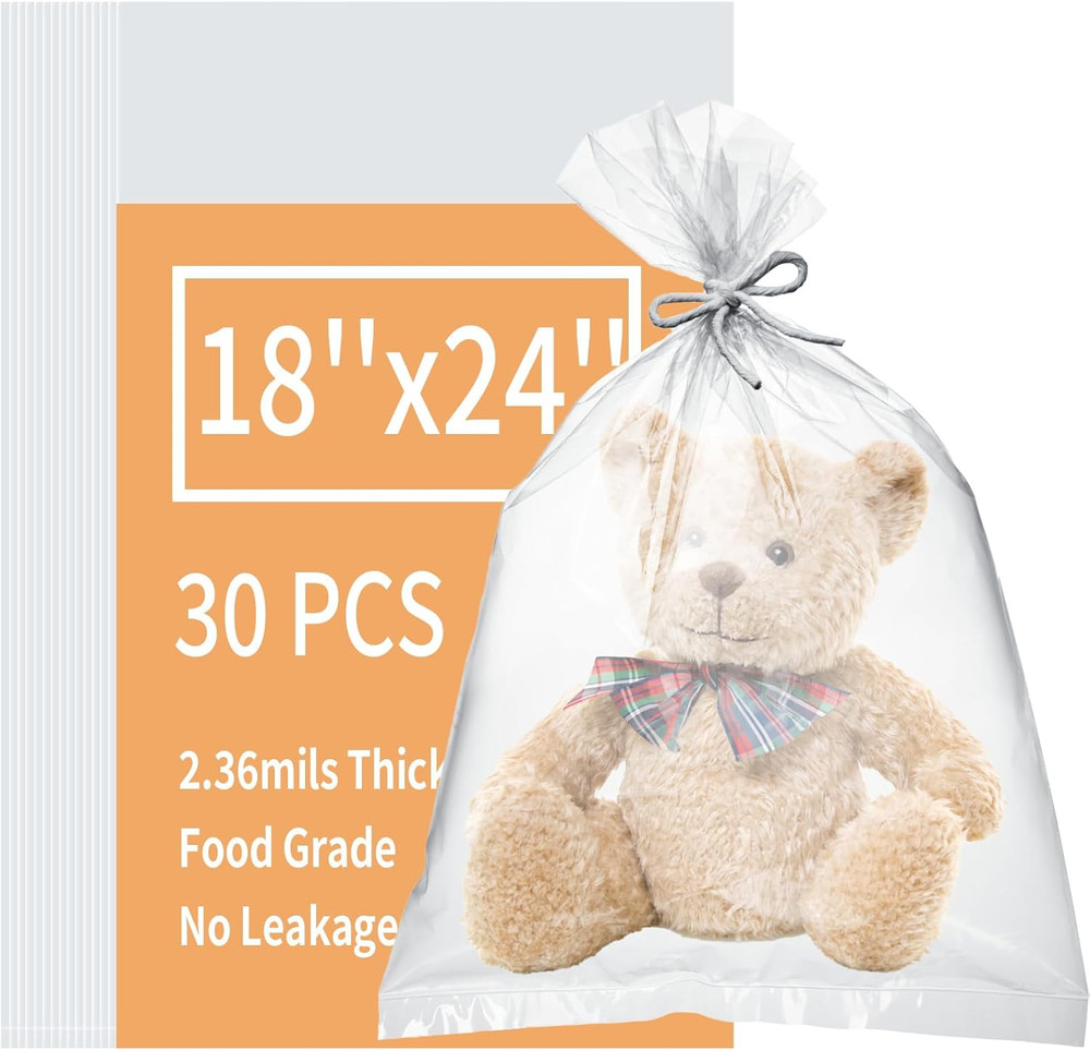 30 Pack Clear Plastic Flat Open Poly Bags 18x24 Reusable Storage 2.36 Mil