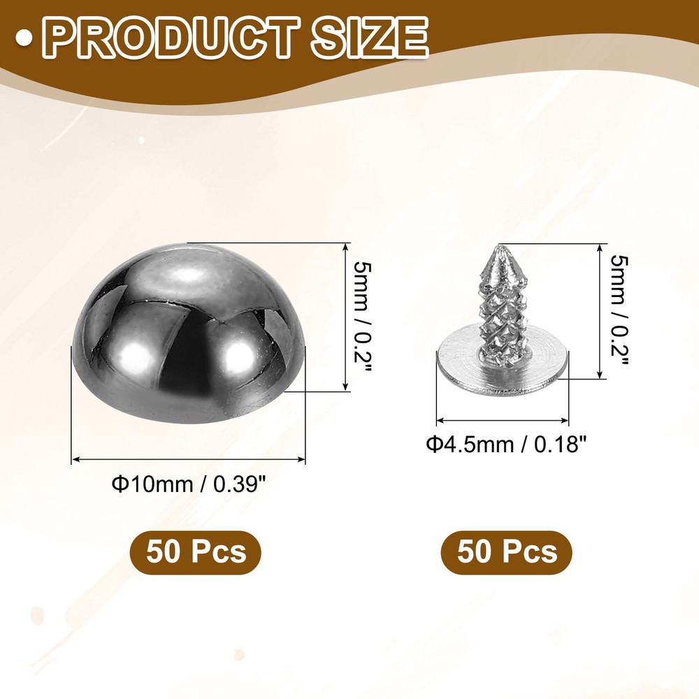 50Pcs Dome Studs 10mm Plastic Round Mushroom Flat Back Rivets Dark Gray