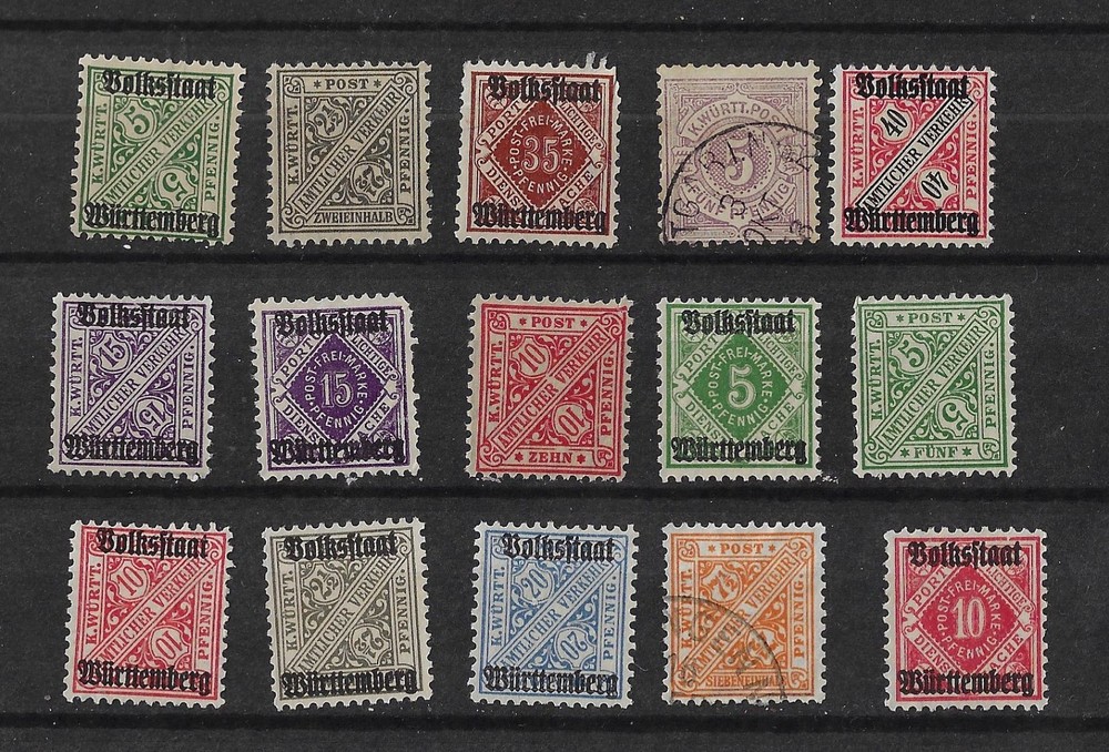 15 DIFFERENT WURTTEMBERG STAMPS
