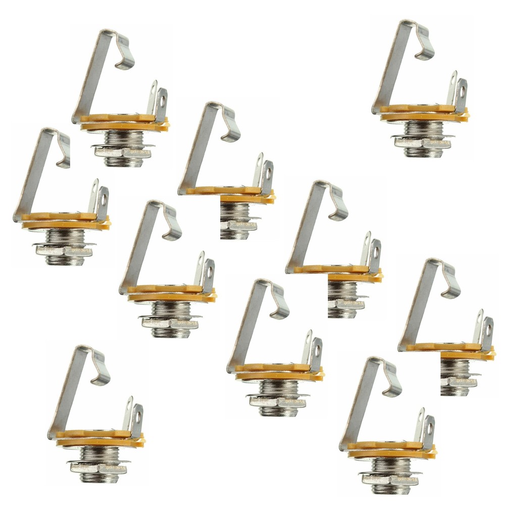 10 Pcs 1/4" Mono Electric&Bass Guitar Jack Socket Connector Panel Mount Plate-