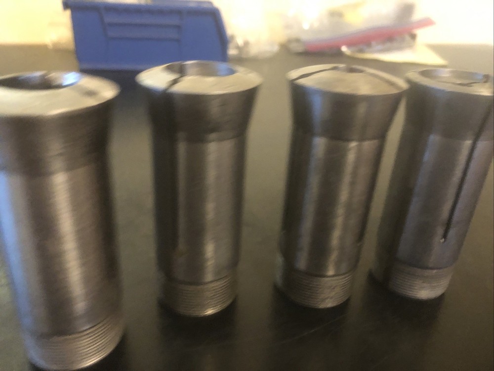 4 Hardinge "Emergency" Collets E2, E, E2, E1 used condition internal threads