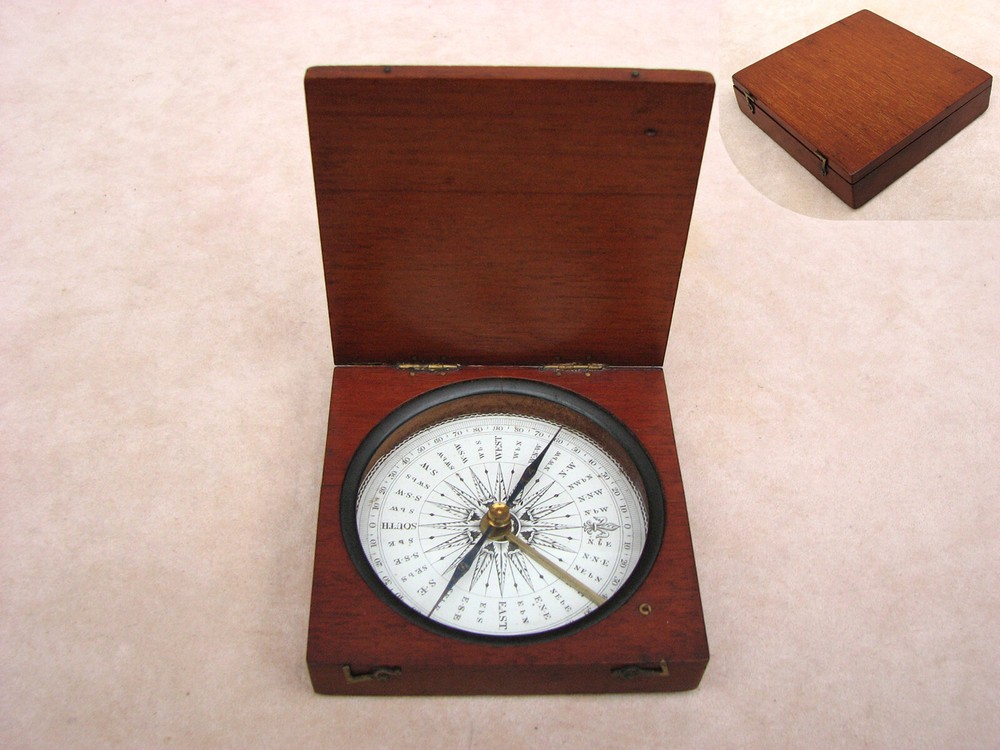 Victorian unsigned Francis Barker mahogany cased pocket compass