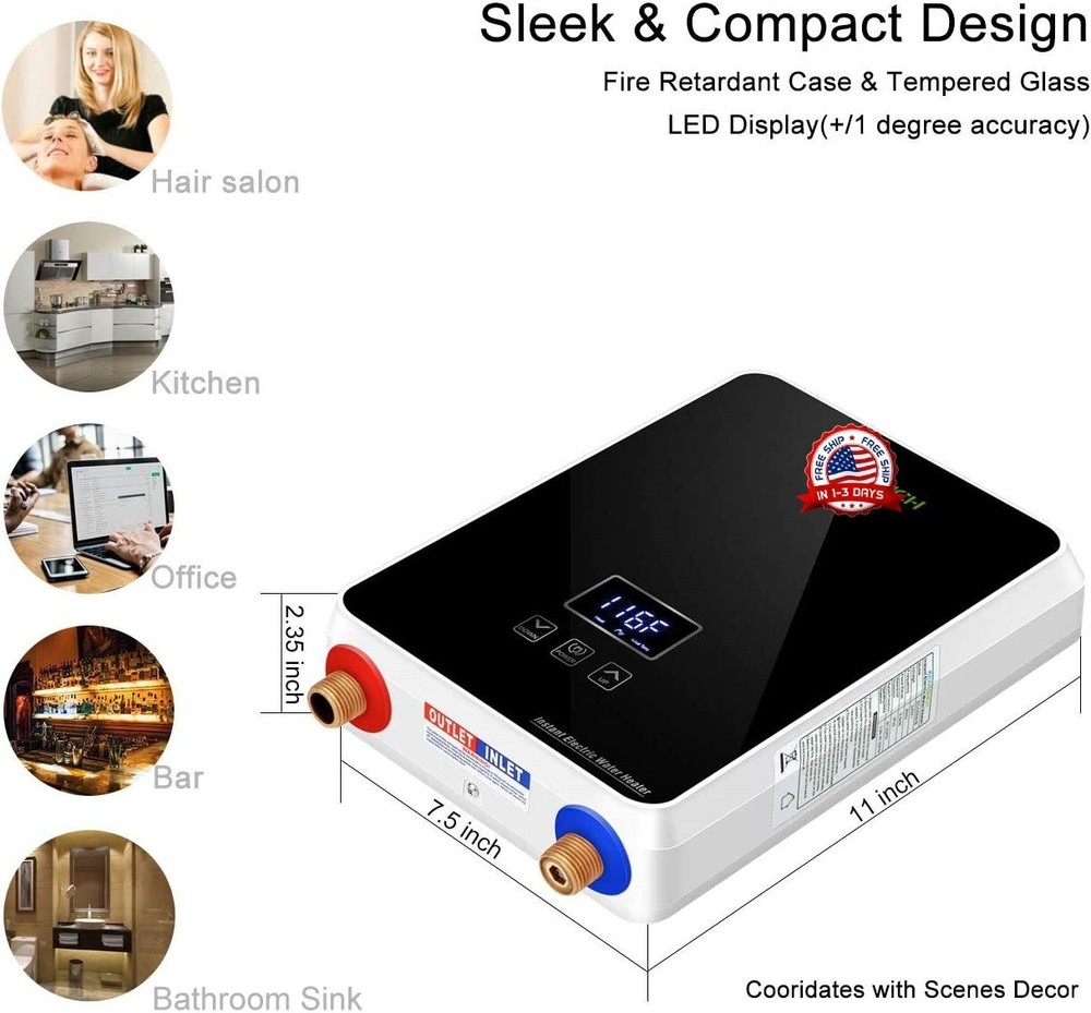 Calentador De Agua Sin Tanque LCD Electrico 5500W 240V US Para Cocina Ducha Casa