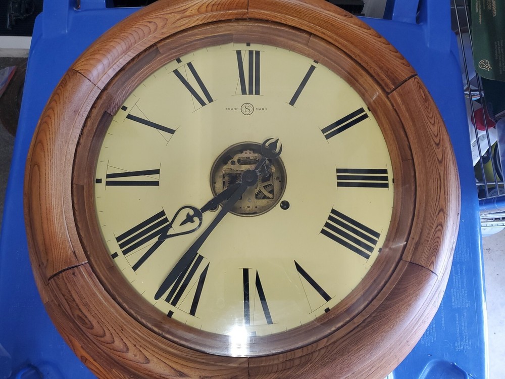 Large Antique Circular Wall Clock Trade Mark "S" Working