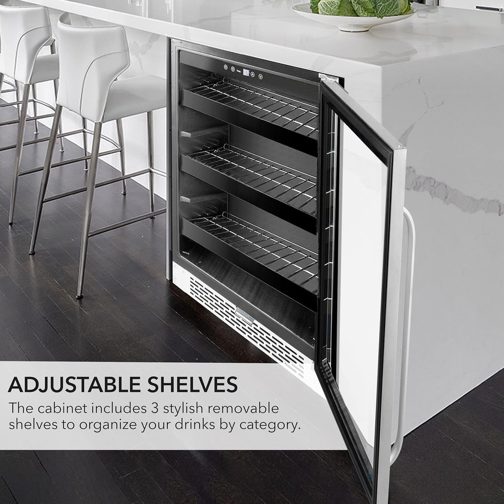 Stainless Steel 182 Can Beverage Refrigerator with Lock & Digital Control