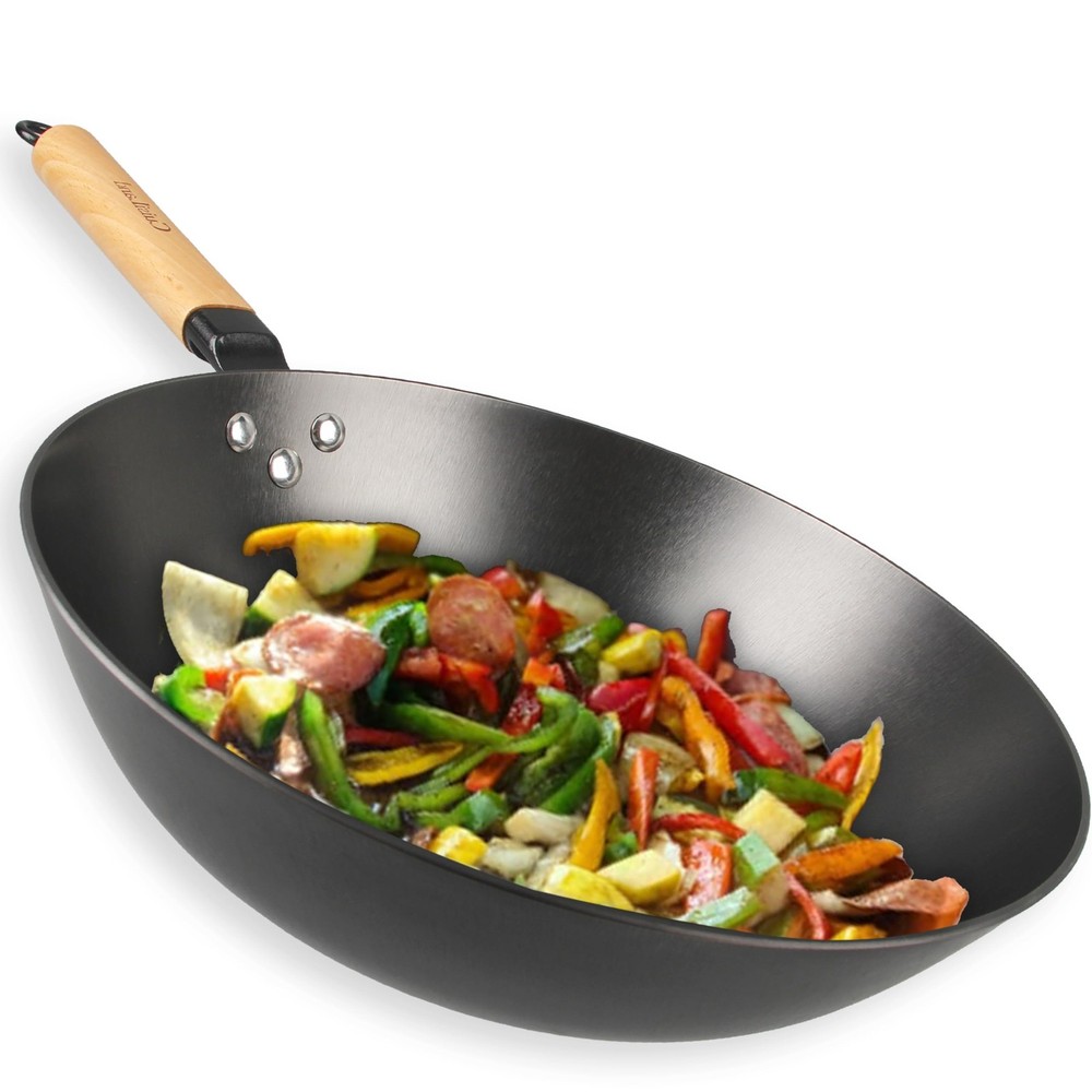Cuisiland 12" Nitrided Cast Iron Wok – Rust-Resistant Stir-Fry Pan, Removable...
