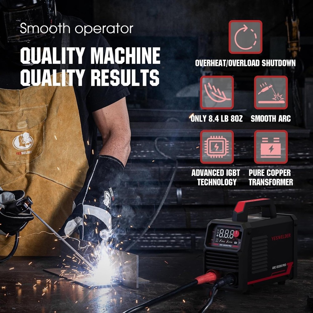 Lightweight 205Amp Arc Force Welder with Automatic Safety Features & LED Display