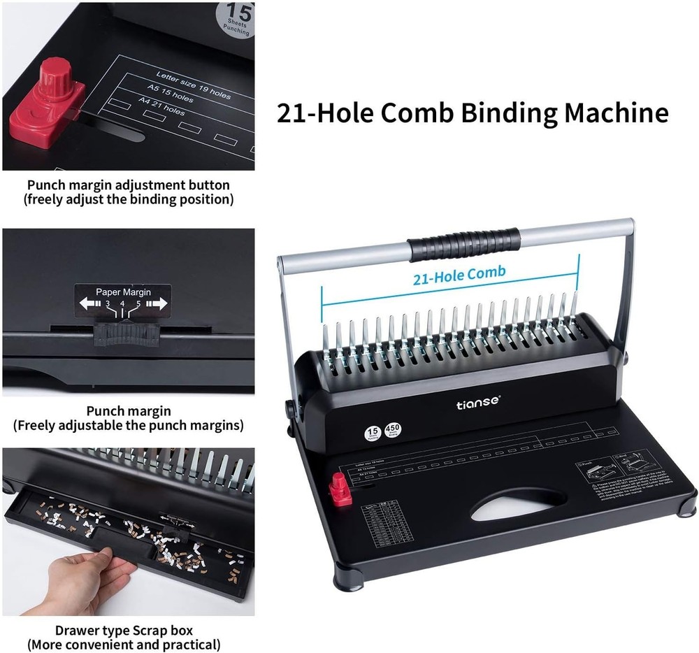 Heavy-Duty Binding Machine: Binds 450 Sheets with Customizable Margin Settings