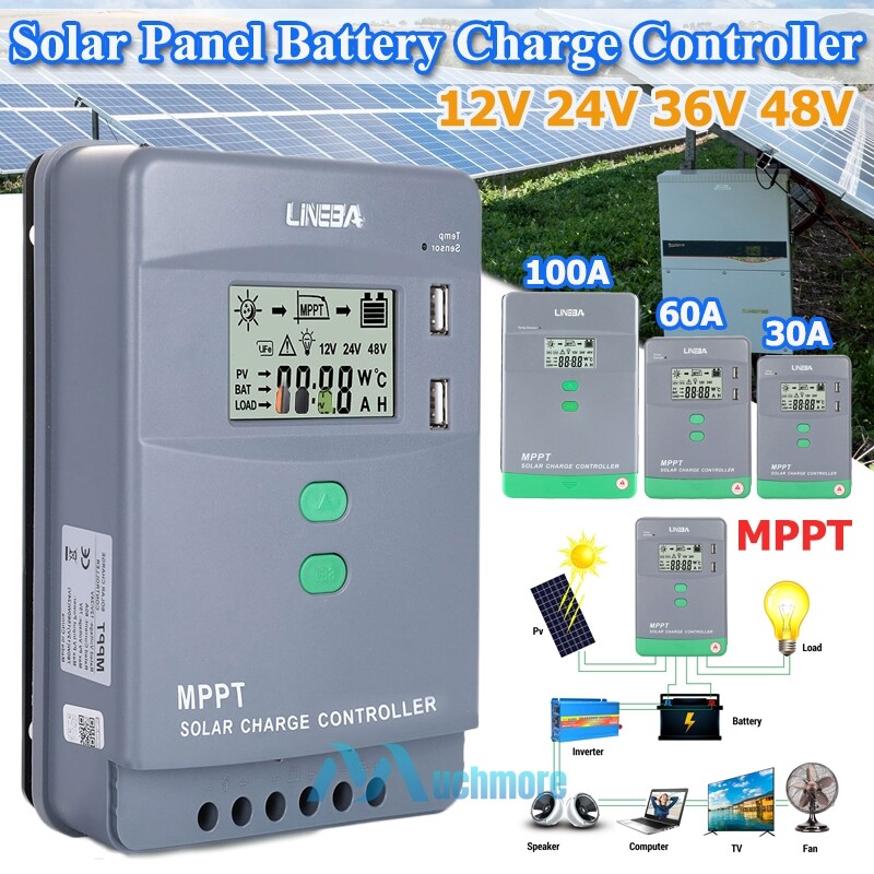 30-100A MPPT Solar Panel Battery Charge Controller 12V/24/36/48V LCD Regulator
